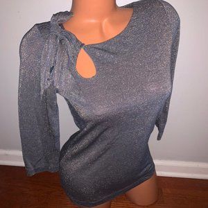 Deletta Anthropologie Gray Glitter Keyhole Blouse